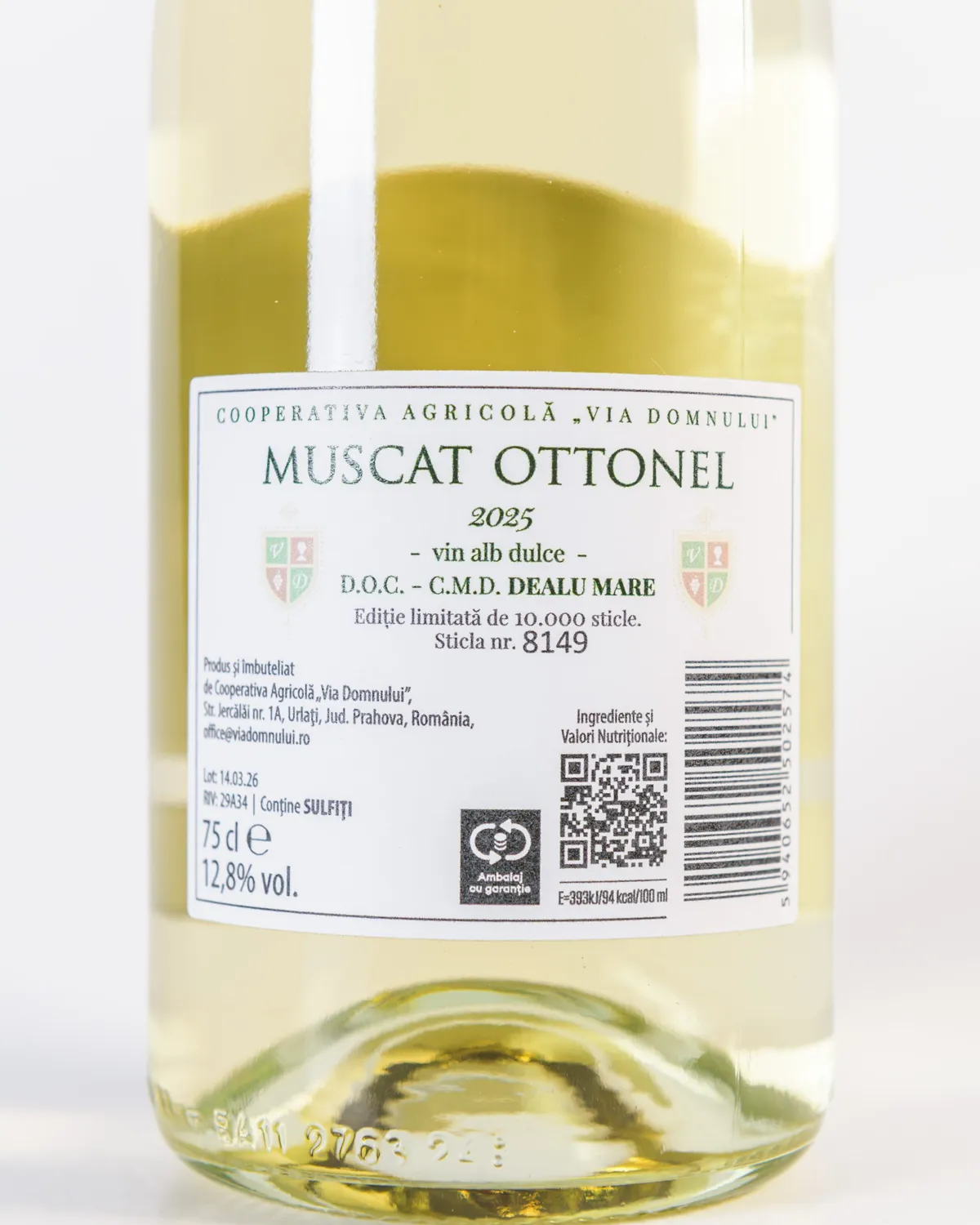 Via Domnului Muscat Ottonel DOC dulce 2025 vin alb ediție