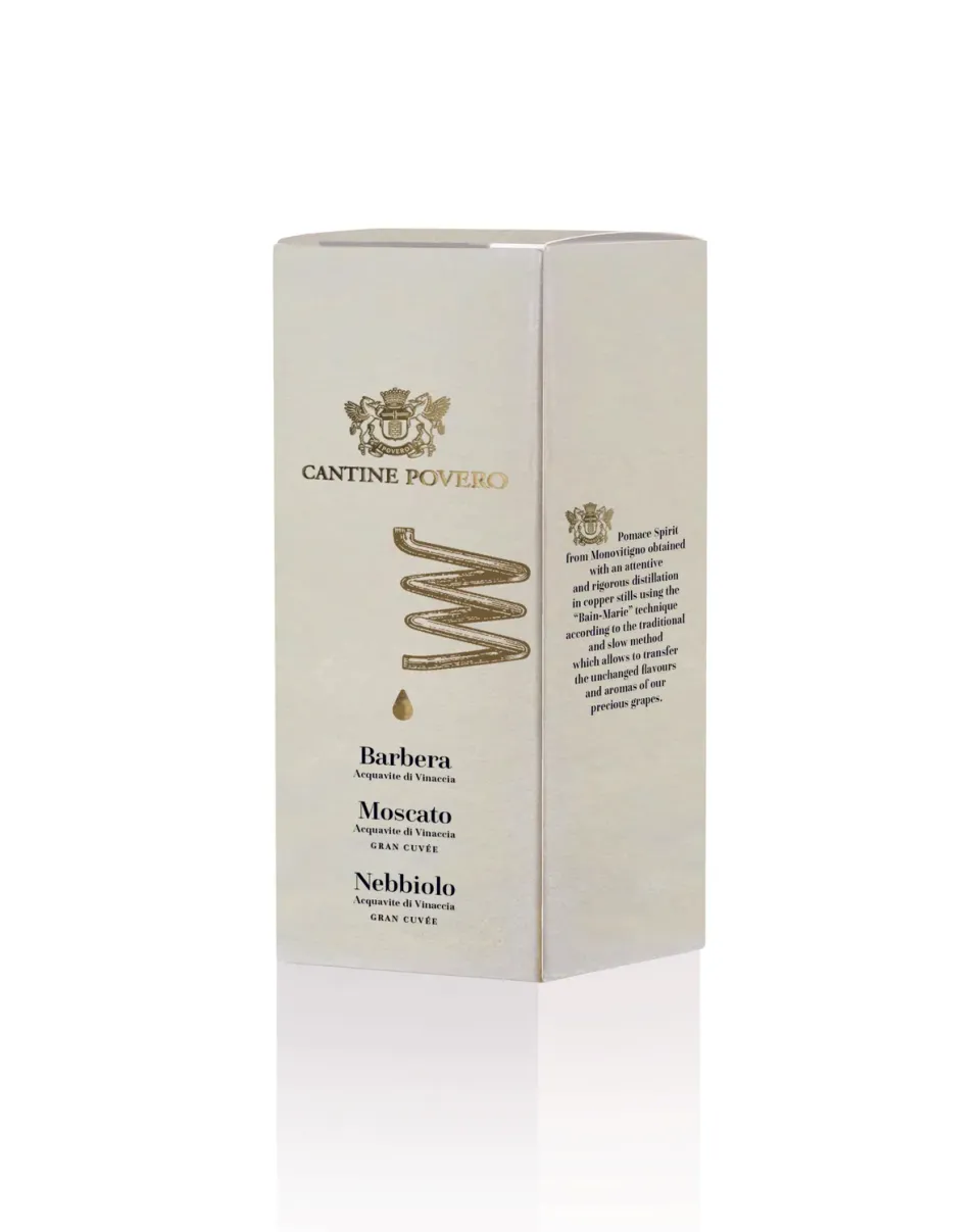 Cantine Povero Aquavite Nebbiolo grappa 42% cutie cadou