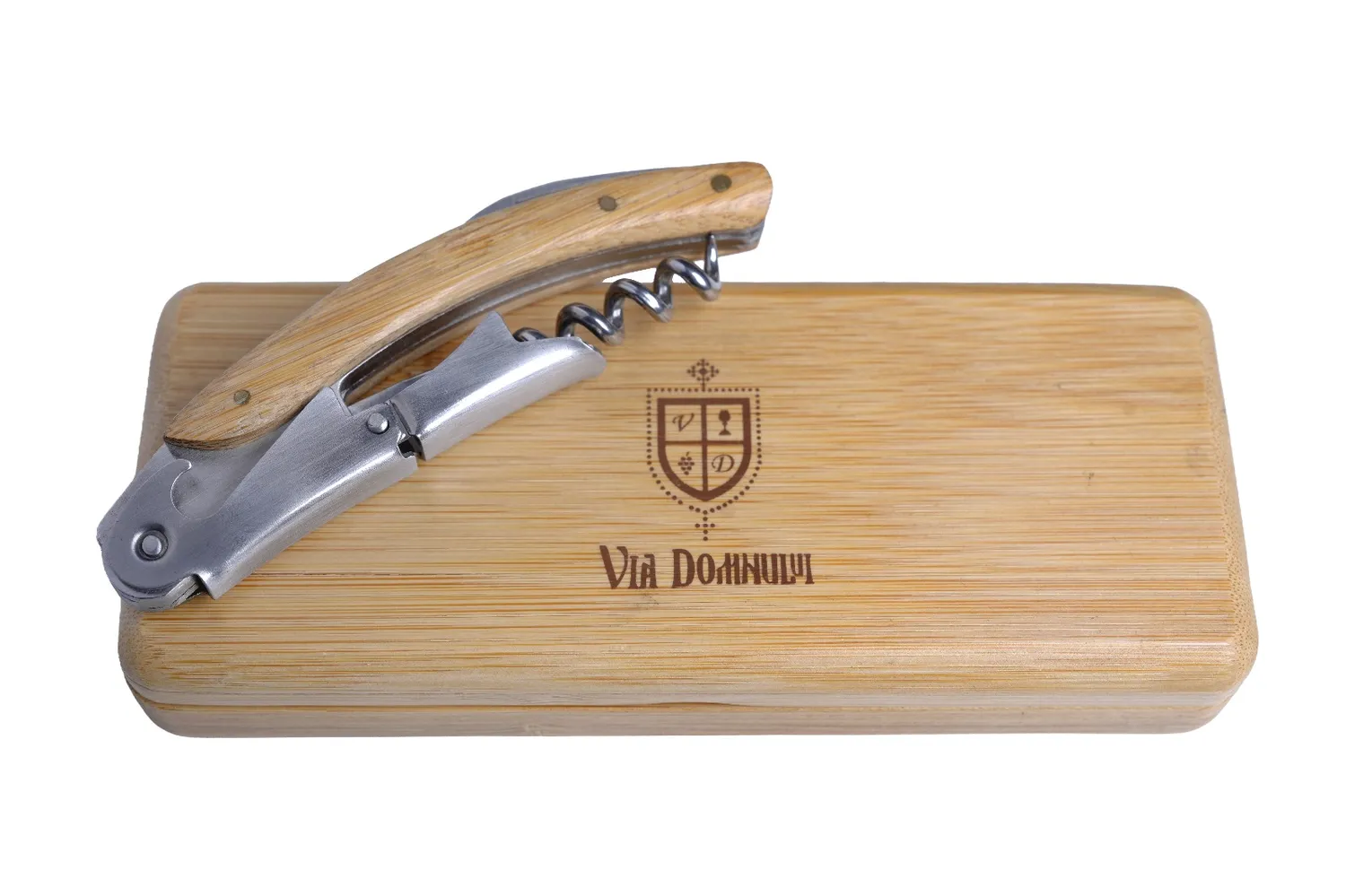 Via Domnului tirbușon inox cutie bambus cadou vin