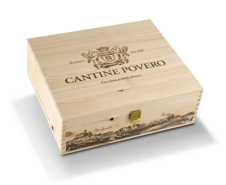 Cantine Povero ladă lemn 3 sticle vin cadou